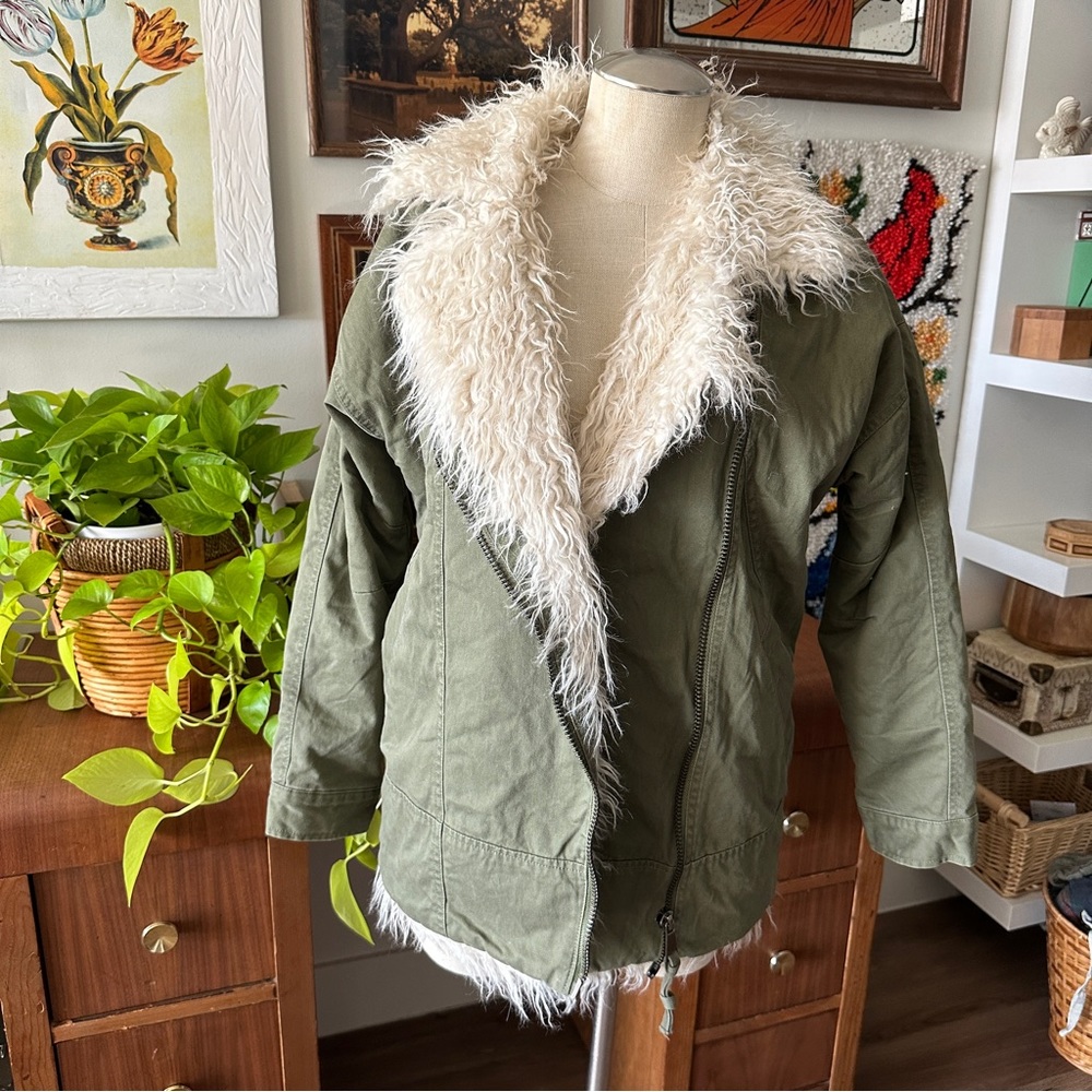 topshop military shaggy faux fur coat